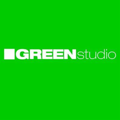 Logo firmy 'GREENstudio' na jaskrawozielonym tle.