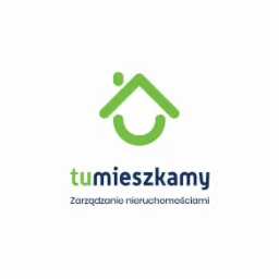 Zielone logo firmy 'tumieszkamy' z symbolem domu i tekstem 'Zarządzanie nieruchomościami' poniżej.