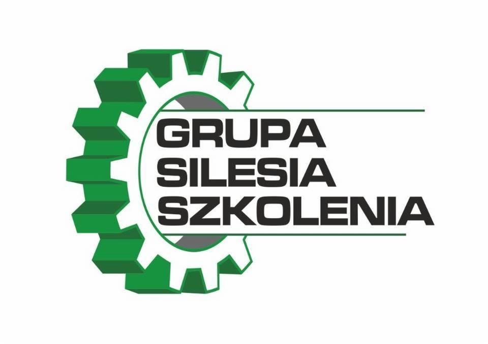 Logo firmy szkoleniowej Grupa Silesia Szkolenia z zielonym kołem zębatym po lewej stronie.