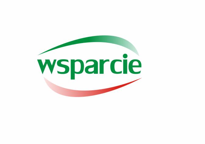 Logo firmy z zielonym napisem 'wsparcie' otoczonym od góry zielonym łukiem i od dołu czerwonym łukiem na białym tle.