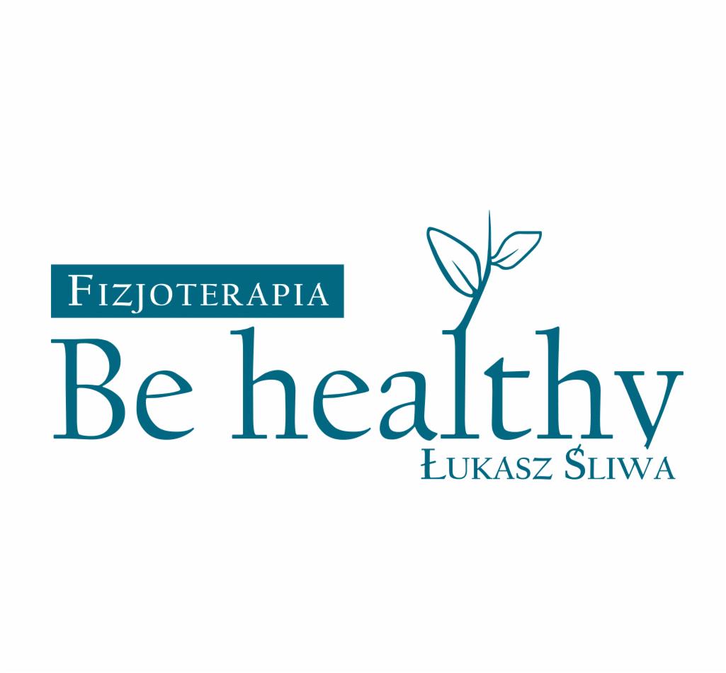 Logo gabinetu fizjoterapii 'Be healthy' Łukasz Śliwa z motywem roślinnym.