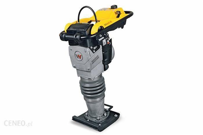 Żółto-szary ubijak wibracyjny Wacker Neuson BS60-2 na białym tle, widoczne logo firmy.