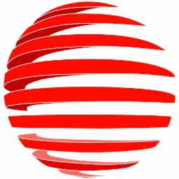 Abstrakcyjna kula utworzona z czerwonych, spiralnie ułożonych pasów z białym obrysem na białym tle.