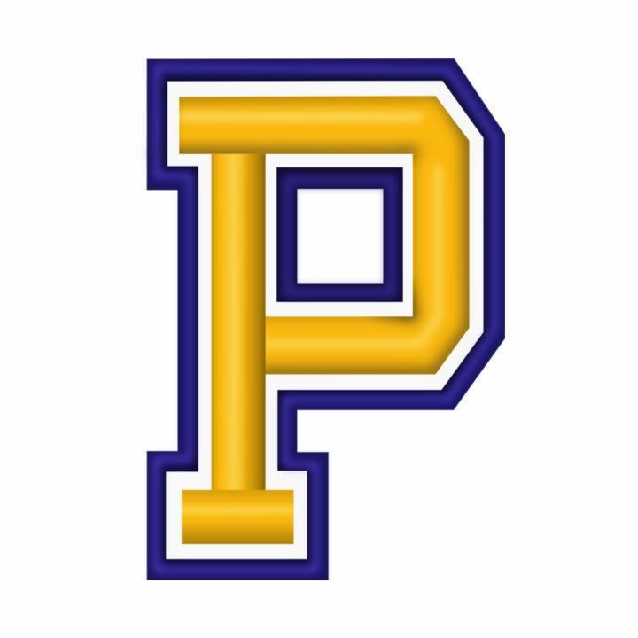 Grafika przedstawia stylizowaną literę P w kolorze złotym z niebieską obwódką, na białym tle.