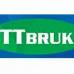 Logo firmy TT BRUK na niebieskim tle z zielonym owalem.