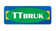 Logo firmy TT BRUK na niebieskim tle z zielonym owalem.