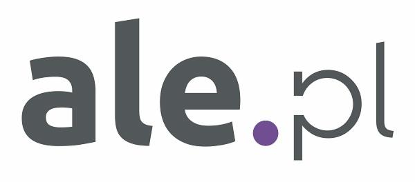 Logo firmy Ale.pl w kolorze szarym z fioletową kropką nad domeną