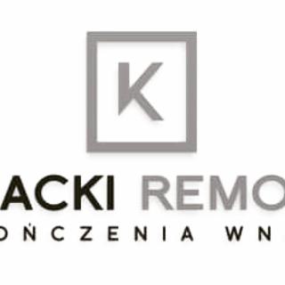 Logo firmy remontowej: Szary kwadrat z literą 'K' nad nazwą 'ACKI REMO' i dopiskiem 'OŃCZENIA WN'.