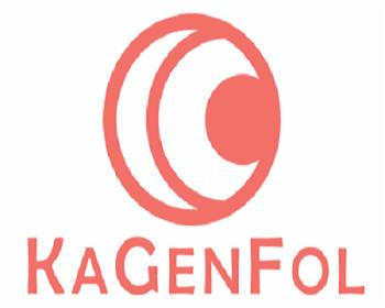 Czerwone logo firmy KAGENFOL z abstrakcyjnym symbolem przypominającym nakładające się półksiężyce, umieszczone nad nazwą firmy, na białym tle.