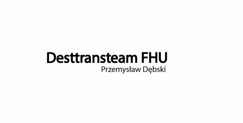 Logo firmy Desttransteam FHU Przemysław Dębski, czarny tekst na białym tle.