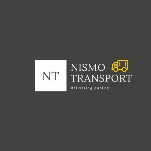 Logo firmy Nismo Transport z żółtą ikoną ciężarówki i hasłem 'delivering quality'.