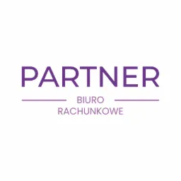 Fioletowe logo firmy 'Partner Biuro Rachunkowe' na białym tle, z poziomymi liniami nad i pod nazwą 'Biuro Rachunkowe'.