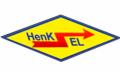 Logo firmy HenK EL w kształcie żółtego rombu z czerwoną strzałką przechodzącą przez napis HenK EL.