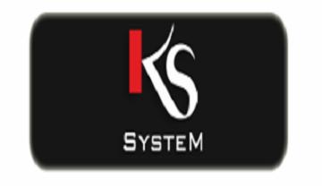 Logo firmy KS System na czarnym, zaokrąglonym prostokącie z czerwoną pionową linią obok stylizowanej litery 'K' i napisem 'SYSTEM' poniżej.