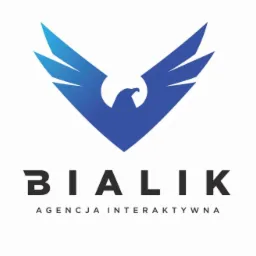 Logo firmy Bialik Agencja Interaktywna z motywem stylizowanego, błękitnego orła w locie.