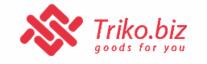 Logo firmy Triko.biz z czerwonym, geometrycznym symbolem po lewej i napisem 'Triko.biz goods for you' po prawej stronie na białym tle.