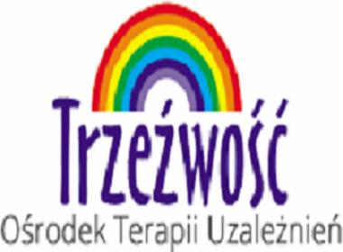 Logo ośrodka terapii uzależnień z tęczą nad napisem 'Trzeźwość'.