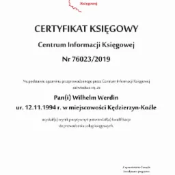 Certyfikat nadający uprawnienia do usługowego prowadzenia księgowości