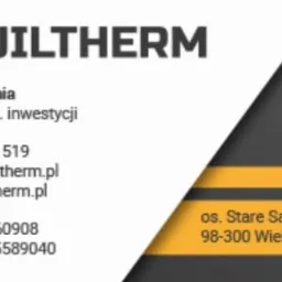 Wizytówka firmy Aquiltherm z danymi kontaktowymi: imię i nazwisko, stanowisko, numer telefonu, adres e-mail, strona internetowa, NIP i REGON oraz adres siedziby.