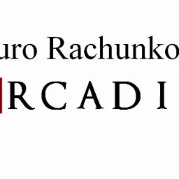 Logo Biura Rachunkowego ARCADIO z kwadratowym elementem graficznym w kolorze bordowym, zawierającym białą literę A.