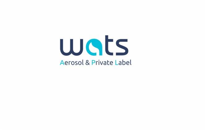 Logo firmy WATs specjalizującej się w produkcji aerozoli i private label, z niebieskim symbolem kropli w literze 'a'.