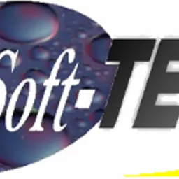 Graficzne logo 'SPSoft-TECH' z efektem kropli wody w tle, umieszczone na białym tle z żółtymi akcentami. Kontrastowe kolory i nowoczesny design.