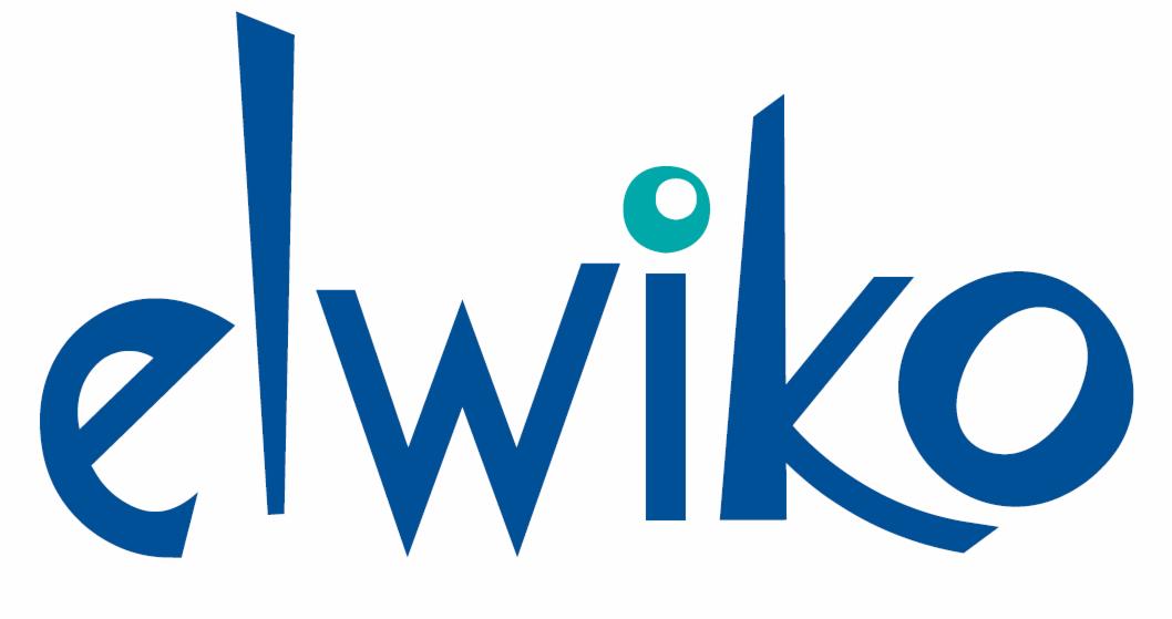 Logo firmy Elwiko w odcieniach niebieskiego i turkusu na białym tle.