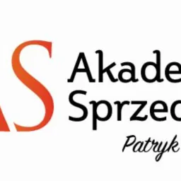 Logo firmy 'Akademia Sprzedaży' z pomarańczowym gradientem w literach 'AS' i czarnym napisem 'Akademia Sprzedaży Patryk Jasiński'.