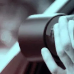 Detektyw celuje obiektywem aparatu w kamerę monitoringu, widoczny profil twarzy.