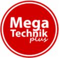 Czerwone logo Mega Technik Plus w okręgu.