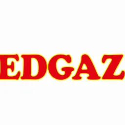 Logo firmy EDGAZ z czerwonym napisem i żółtą obwódką na białym tle.