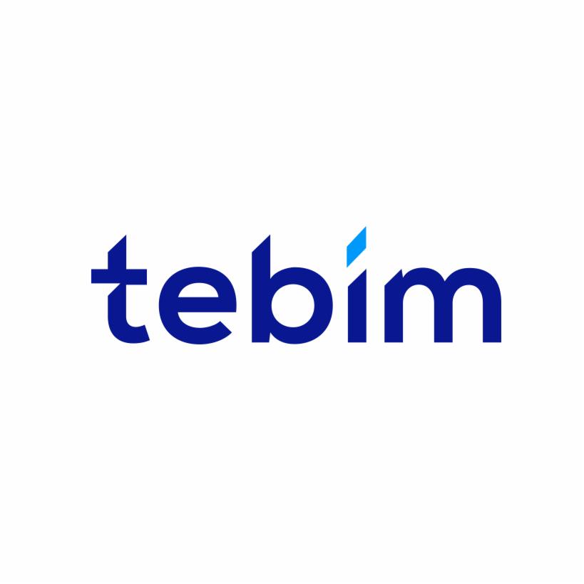 Logo firmy Tebim: nazwa w kolorze granatowym, z akcentem koloru niebieskiego nad literą 'i', na białym tle.