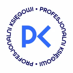 Niebieskie logo firmy księgowej z inicjałami PK otoczone napisem 'Profesjonalni Księgowi'.