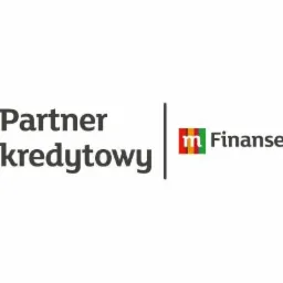 Logo firmy 'm Finanse' z napisem 'Partner kredytowy' po lewej stronie i pionową linią oddzielającą od logo.