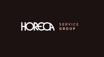 Logo firmy HORECA SERVICE GROUP na ciemnobrązowym tle, biały napis z charakterystycznym 'C' w nazwie HORECA.
