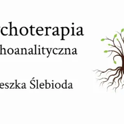 Logo z napisem 'psychoterapia psychoanalityczna Agnieszka Ślebioda' i stylizowanym drzewem z zielonymi listkami.