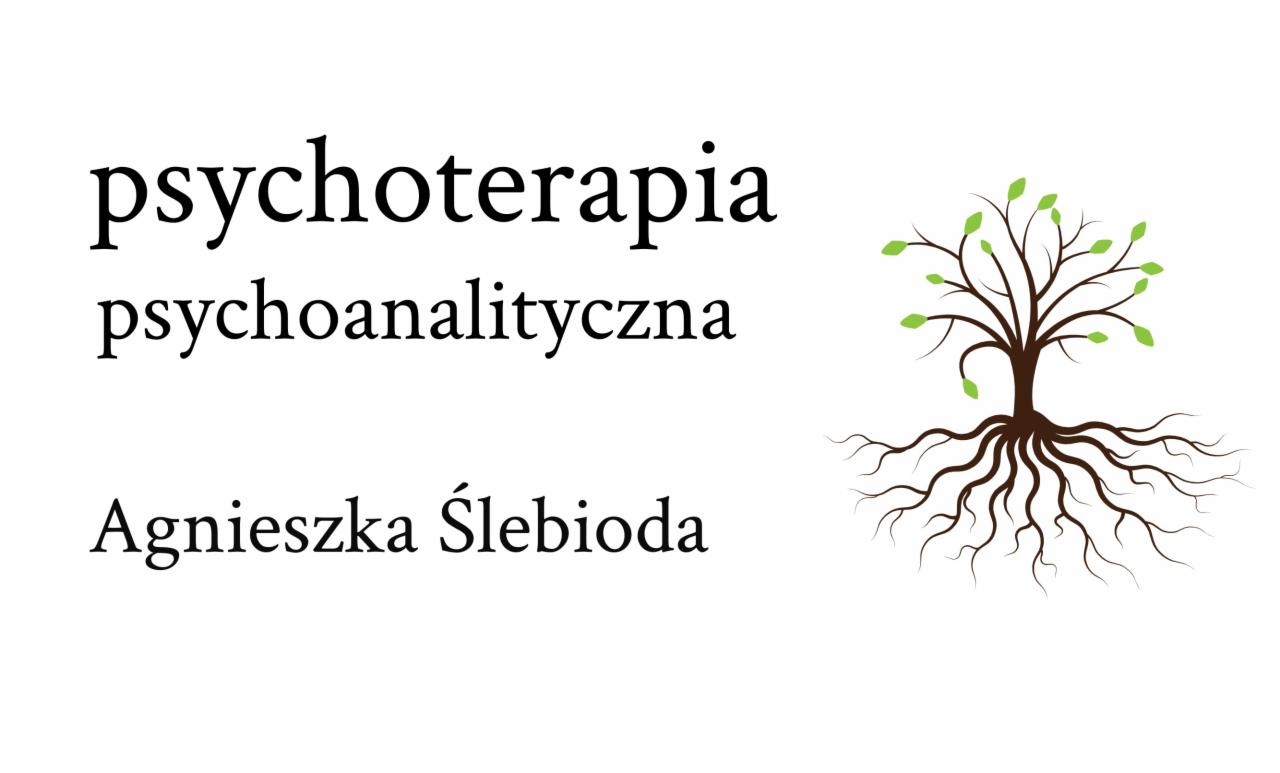 Logo z napisem 'psychoterapia psychoanalityczna Agnieszka Ślebioda' i stylizowanym drzewem z zielonymi listkami.