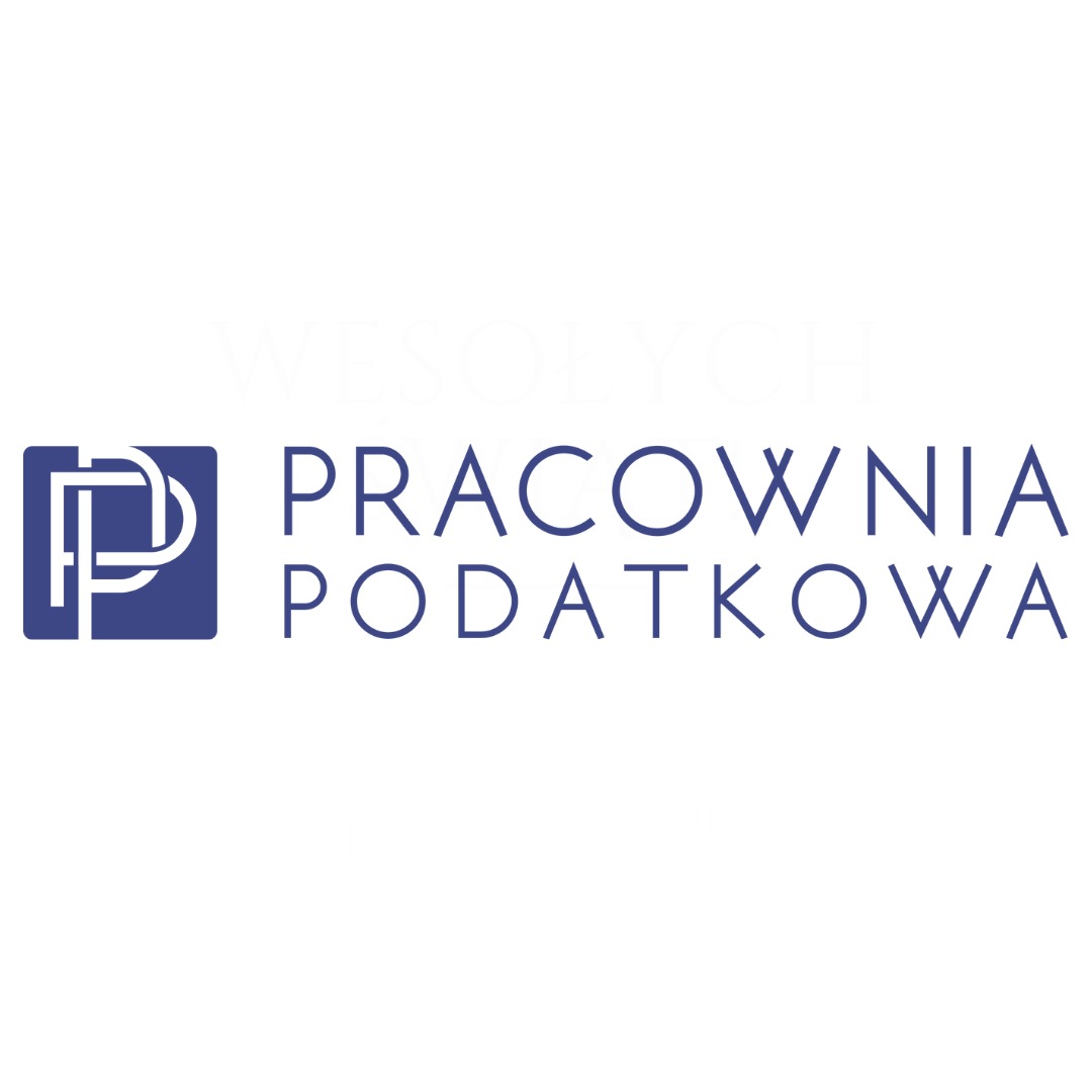 Logo firmy 'Pracownia Podatkowa' z abstrakcyjnym symbolem w kolorze granatowym.