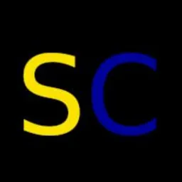 Logo firmy z literami 'S' w kolorze żółtym i 'C' w kolorze niebieskim na czarnym tle.