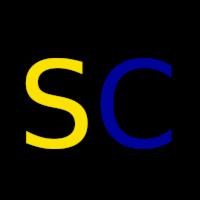 Logo firmy z literami 'S' w kolorze żółtym i 'C' w kolorze niebieskim na czarnym tle.