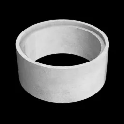 Szary, betonowy pierścień studzienny z wpustem, widok z góry, na czarnym tle.