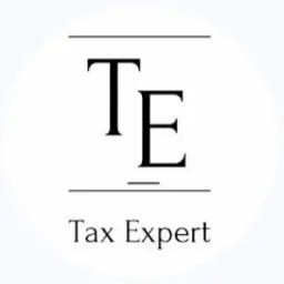 Okrągłe logo z napisem 'Tax Expert' i dużymi literami 'T' i 'E' oddzielonymi poziomymi liniami.