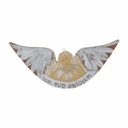 rekodzielosklep - Ręcznie malowana ozdoba w kształcie anioła z kartonu z napisem 'Dom pod Aniołem'.