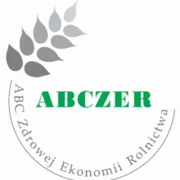 Logo ABC Zdrowej Ekonomii Rolnictwa z zielonym napisem ABCZER i symbolem kłosa zboża w szarym odcieniu.