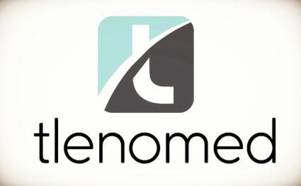 Logo firmy Tlenomed z zaokrąglonym kwadratem w kolorach turkusowym i szarym, zawierającym stylizowaną literę 't' przeciętą łukiem.