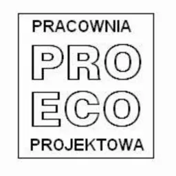 Czarno-białe logo Pracowni Projektowej PRO ECO w kwadratowej ramce.