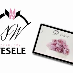 Projekt logo i strona internetowa na tablecie dla firmy zajmującej się organizacją wesel, motyw kwiatowy w pastelowych różach.