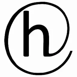 Czarno-białe logo przedstawiające literę 'h' w okręgu, z przerwą w dolnej części okręgu.