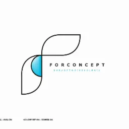 Logo firmy doradczej i szkoleniowej Forconcept z abstrakcyjnym symbolem graficznym, błękitnym akcentem i napisem. Czcionka Avalon, kolorystyka dowolna.