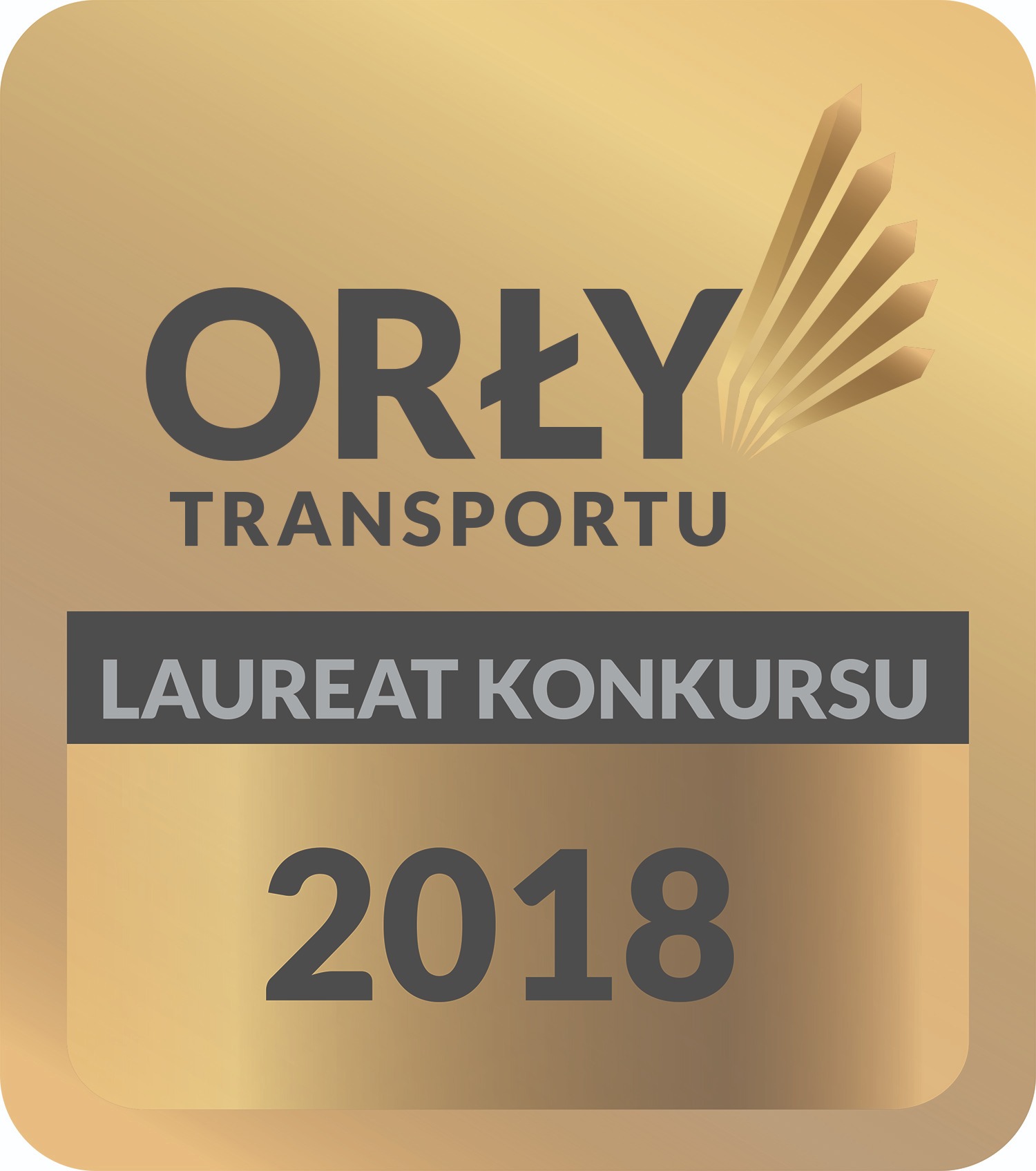 Złota odznaka 'Orły Transportu' - Laureat Konkursu 2018, symbolizująca wysoką jakość usług transportowych.
